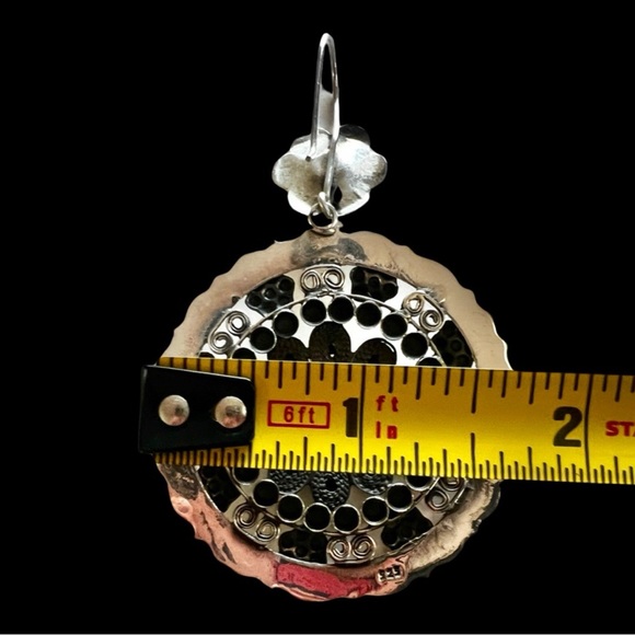 New Large Sterling Silver Day of the Dead Mexican Filigree Skull Flower Earrings - Picture 2 of 4